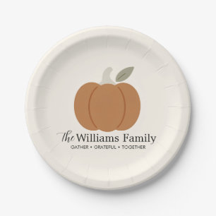 Modern Fall Pumpkin Family Name Thanksgiving Paper Plates