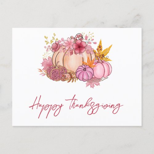 Modern Fall Pumpkin Harvest Thanksgiving Greeting  Holiday Postcard