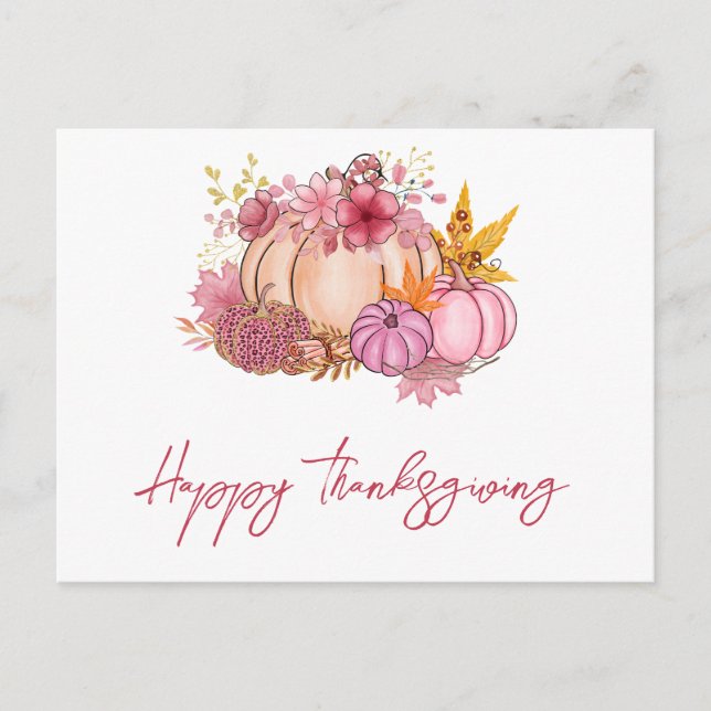 Modern Fall Pumpkin Harvest Thanksgiving Greeting  Holiday Postcard (Front)