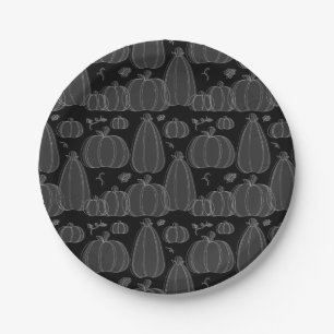 Modern Fall Pumpkin Pattern in Black and White Paper Plates