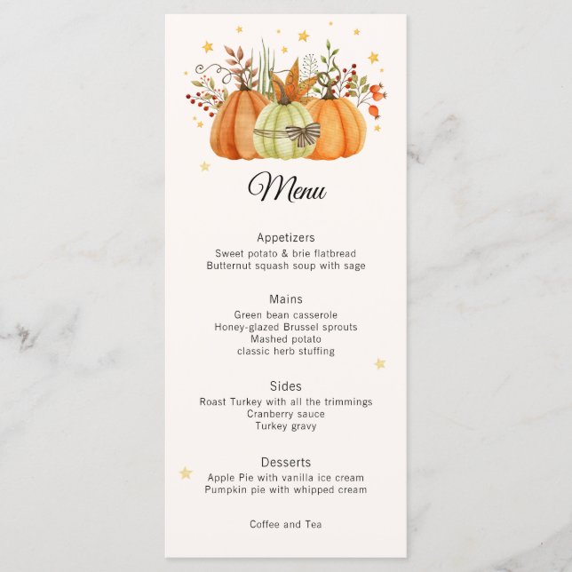 Modern Fall Pumpkins Thanksgiving Menu (Front)