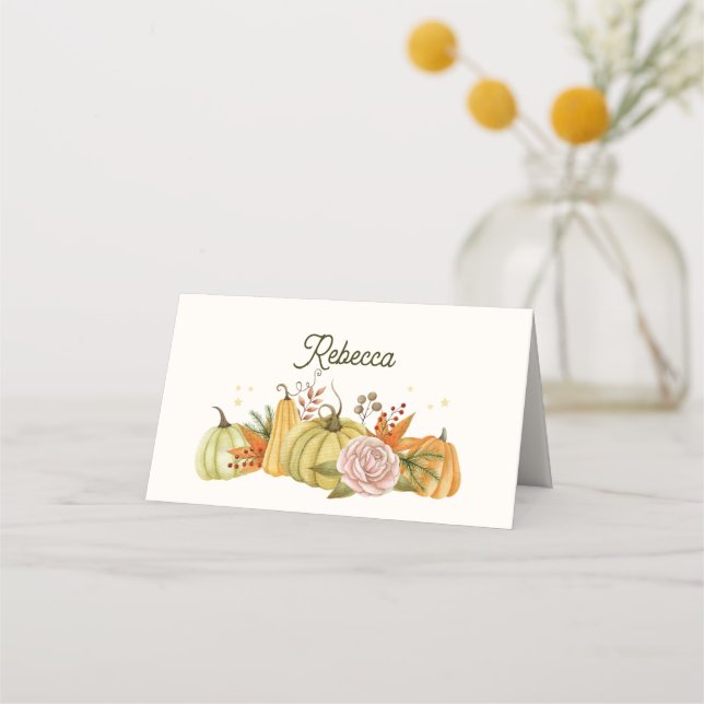 Modern Fall Pumpkins Thanksgiving Place Card (Front)