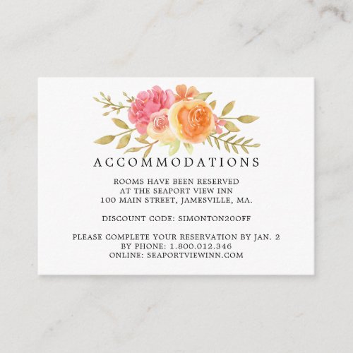 Modern Fall Rose Flower Wedding Accommodation Enclosure Card
