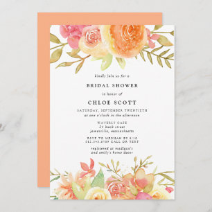Modern Fall Rose Flowers Bridal Shower Invitation