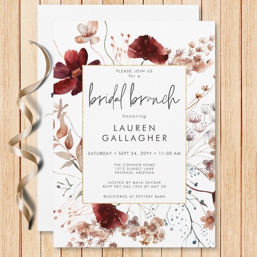 Modern Fall Rust Wildflower Frame Bridal Brunch Invitation