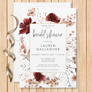 Modern Fall Rust Wildflower Frame Bridal Shower Invitation