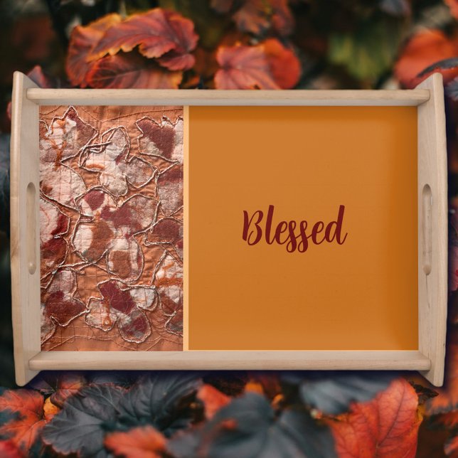 Modern fall script orange terracotta embroidery  serving tray (Creator Uploaded)