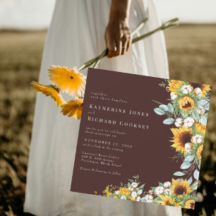 Modern Fall Sunflowers Brown No Parents Wedding Invitation