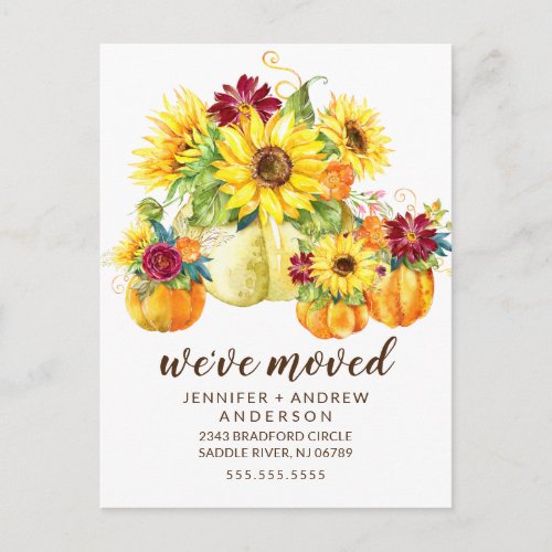 Modern Fall Sunflowers Pumpkin Moving Announcement