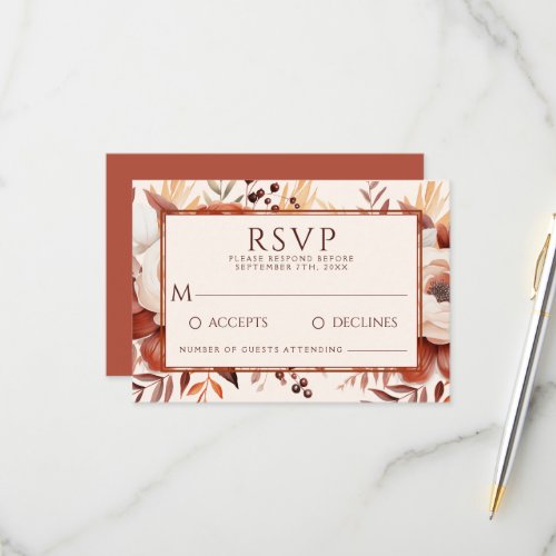 Modern Fall Terracotta Floral Boho Wedding RSVP Card