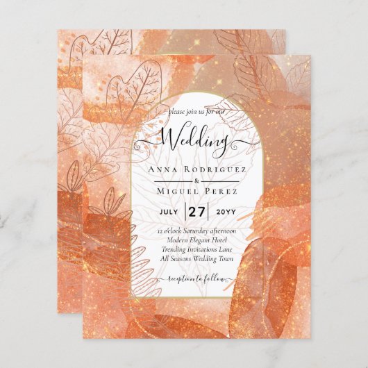 Modern Fall Terracotta Orange Leaf Wedding Invite (Front/Back)