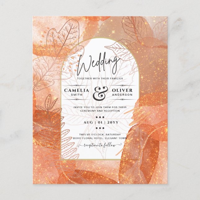 Modern Fall Terracotta Orange Leaf Wedding Invite Flyer (Front)