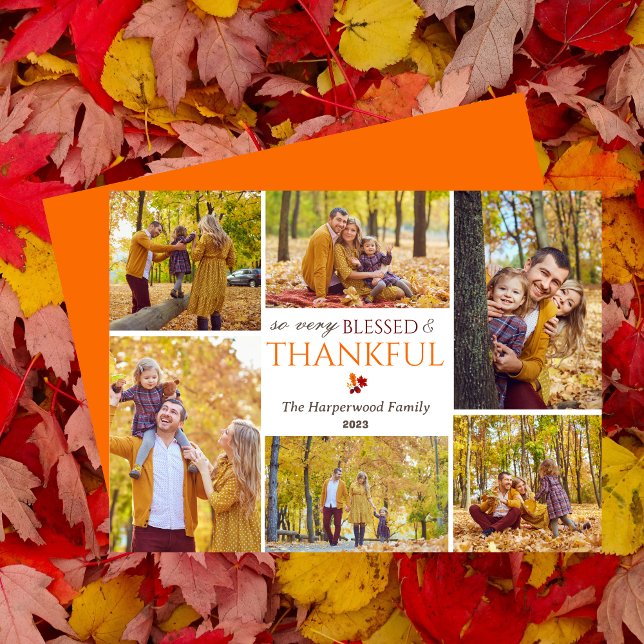 Modern Fall thanksgiving family photo collage Holiday Card (Creator Uploaded)