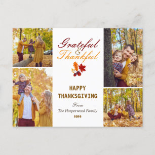 Modern Fall thanksgiving family photo collage Holiday Postcard