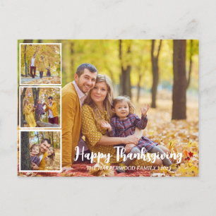 Modern Fall thanksgiving family photo collage  Holiday Postcard