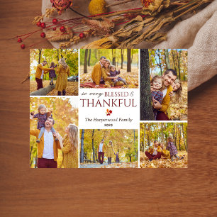 Modern Fall thanksgiving family photo collage Holiday Postcard