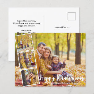 Modern Fall thanksgiving family photo collage  Holiday Postcard