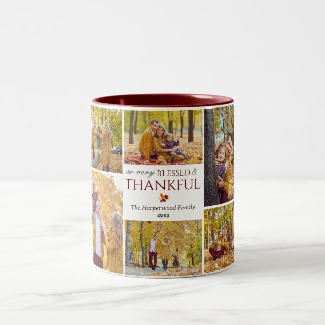 Modern Fall thanksgiving family photo collage Two-Tone Coffee Mug (Center)