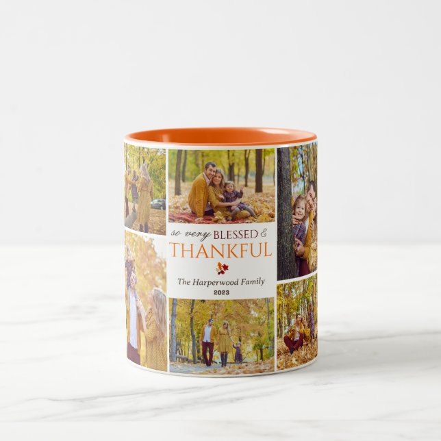 Modern Fall thanksgiving family photo collage Two-Tone Coffee Mug (Center)