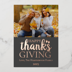 Modern Fall Thanksgiving Family photo Foil Holiday Card
