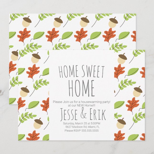 Modern Fall Trees and Acorn Housewarming Party Invitation (Front/Back)