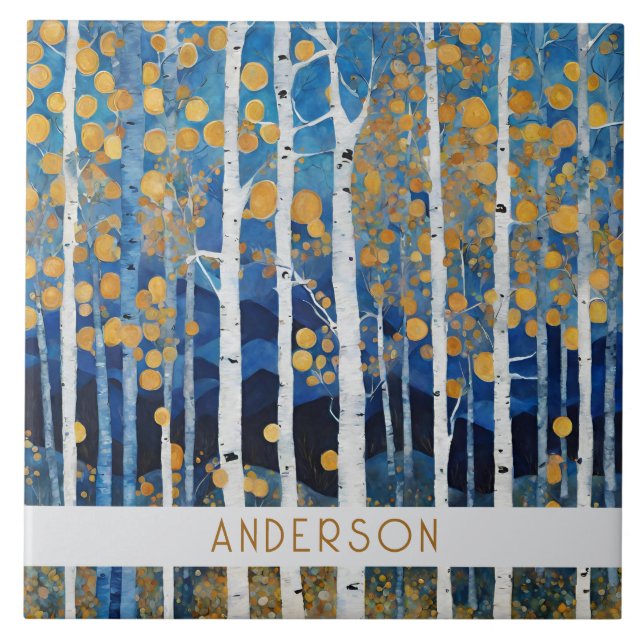 Modern Fall Trees Ceramic Tile (Front)