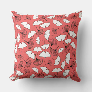 Modern Fall Vibes: White and Black Gingko Leaves Throw Pillow