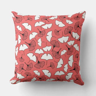 Modern Fall Vibes: White and Black Gingko Leaves Throw Pillow