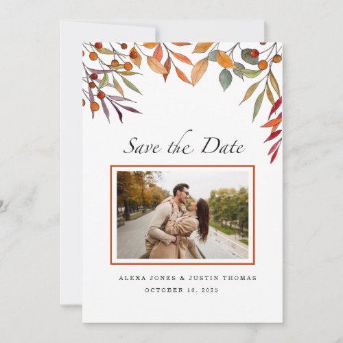 Modern Fall wedding couples photo Save the date Announcement