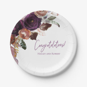 Modern Fall Winter Plum, Pink and Gold Baby Shower Paper Plates