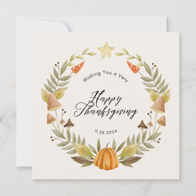 Modern Fall Wreath Thanksgiving Card (Front)