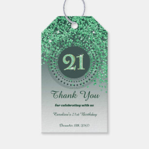 Modern Falling Green Glitter 21st Birthday Gift Tags