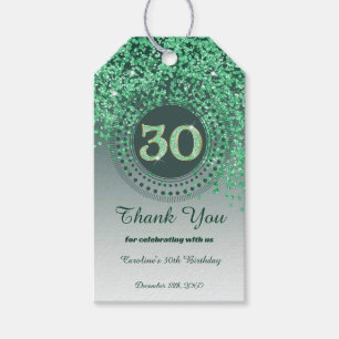Modern Falling Green Glitter 30th Birthday Gift Tags