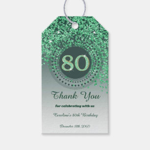 Modern Falling Green Glitter 80th Birthday Gift Tags