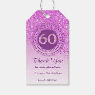 Modern Falling Pink Glitter 60th Birthday Gift Tags