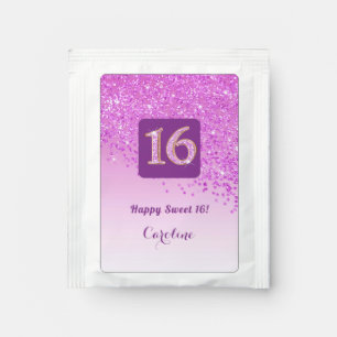 Modern Falling Pink Glitter Sweet 16 Tea Bag Drink Mix