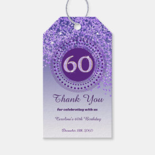 Modern Falling Purple Glitter 60th Birthday Gift Tags