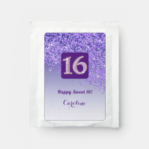 Modern Falling Purple Glitter Sweet 16 Tea Bag Drink Mix