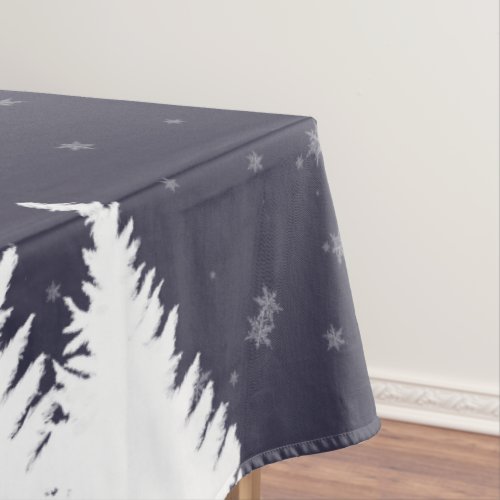 Modern Falling Snow Winter Trees Holiday Party Tablecloth
