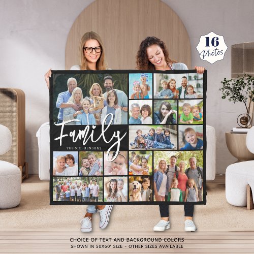 Modern FAMILY 16 Photo Collage Your Color Fleece Blanket