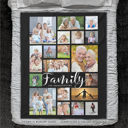 Modern FAMILY 19 Photo Collage Script Heart Black Fleece Blanket