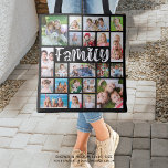 Modern FAMILY 21 Photo Collage Custom Color Tote Bag<br><div class="desc">Easily create a modern FAMILY photo collage keepsake tote bag with 21 pictures in various sizes and shapes with a modern typography title design for FAMILY in your choice of background color. Ideal for a mother or grandmother gift. PHOTO TIP: Pre-crop your photos into similar shapes or have the subjects...</div>