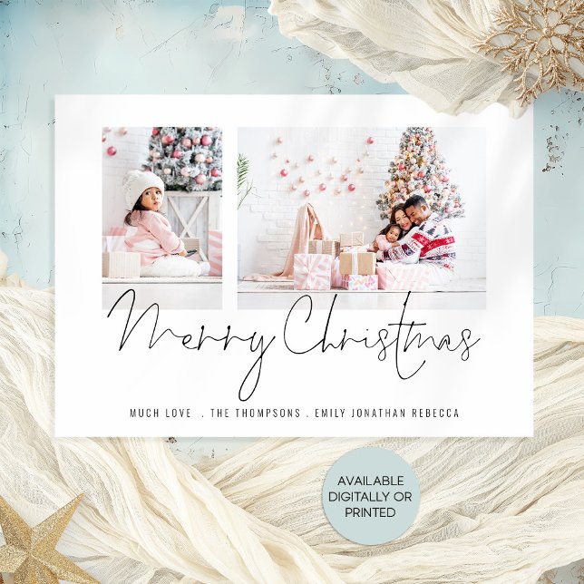 Modern Family 2 Photos Script Merry Christmas Card (Available digitally or printed. Part of a large collection of matching items)