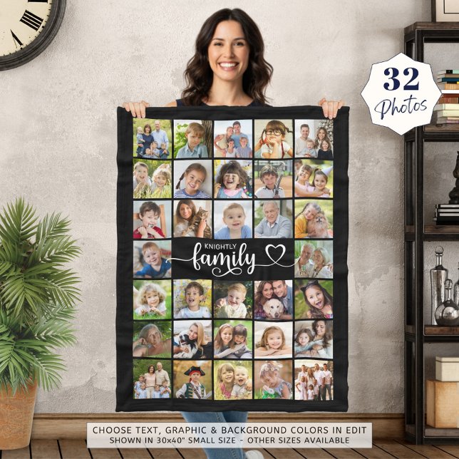 Modern Family 32 Photos Script Heart Name Custom Fleece Blanket (Creator Uploaded)