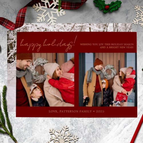 Modern Family 3 Photo Red Christmas Foil Holiday Card