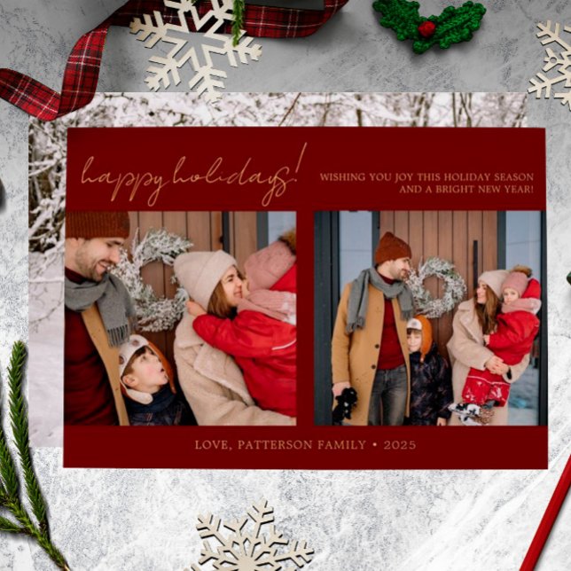 Modern Family 3 Photo Red Christmas Foil Holiday Card (Creator Uploaded)