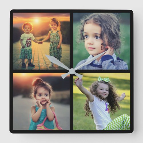 Modern Family 4 photos kids photo collage Square Wall Clock