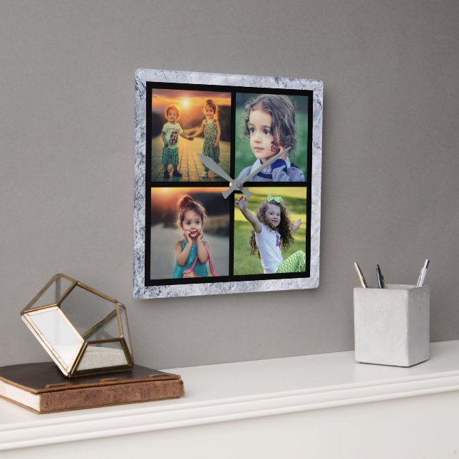Modern Family 4 photos photo collage stone Square Wall Clock (Office)