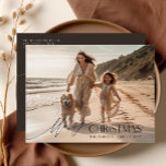 Modern Family Christmas Holiday Photo  Postcard<br><div class="desc">Introducing our "Modern Family Christmas With Pet Dog Beach Holiday Postcard" – the perfect way to celebrate the holiday season with a touch of coastal charm. These family Christmas postcards combine the warmth of family greetings with the beauty of a tropical beach setting. Featuring your family and your beloved pet...</div>