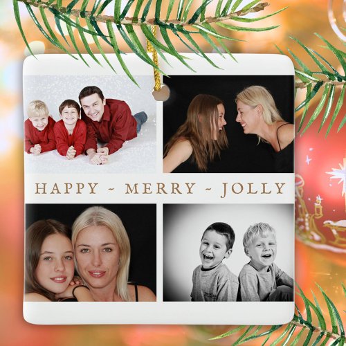 Modern Family Christmas Photo Collage Ceramic Ornament